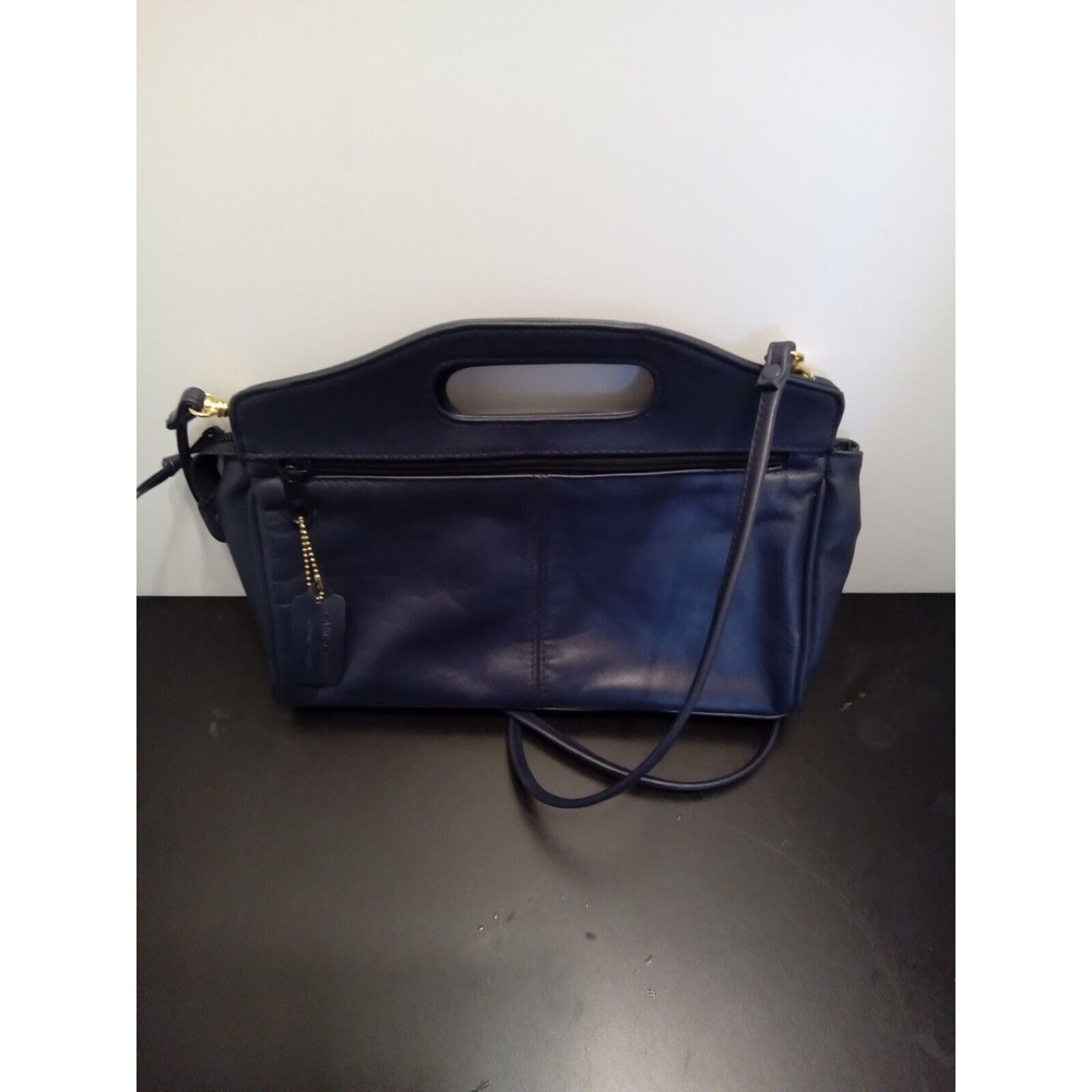 Charter Club Classics Navy Blue Leather Crossbody Bag Cutout Handle Handbag